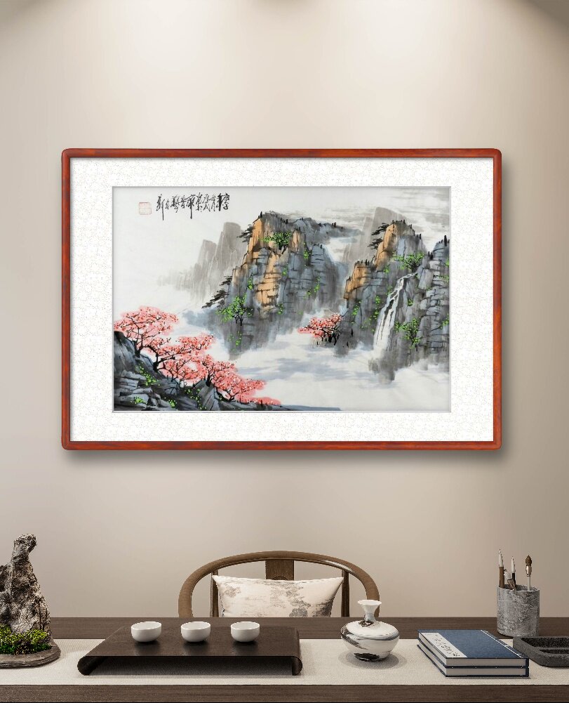 山水画国画手绘字画客厅办公室电表箱中式装饰画周厚成四开三横GG