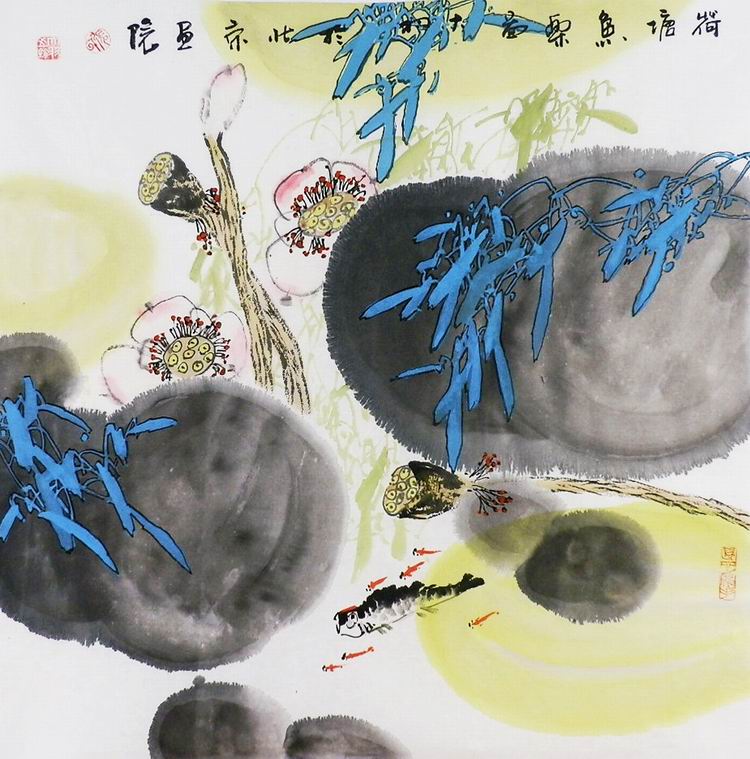 国画花鸟荷花柿子手绘字画客厅办公室装饰画张大羽四尺斗方写意GG