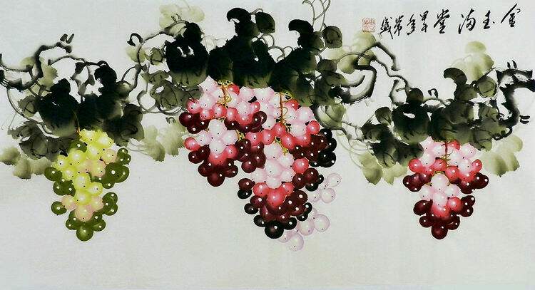 葡萄国画花鸟画手绘字画中式餐厅客厅装饰画毕常盛三尺横幅100GG
