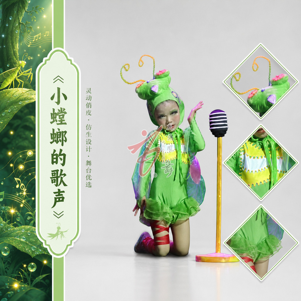 儿童舞蹈演出服女童绿色小螳螂造型六一表演服装舞台定制
