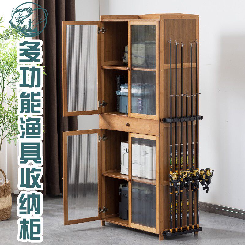 渔具店多功能鱼竿架展示架家用鱼竿收纳柜路亚竿手竿带抽屉鱼竿柜