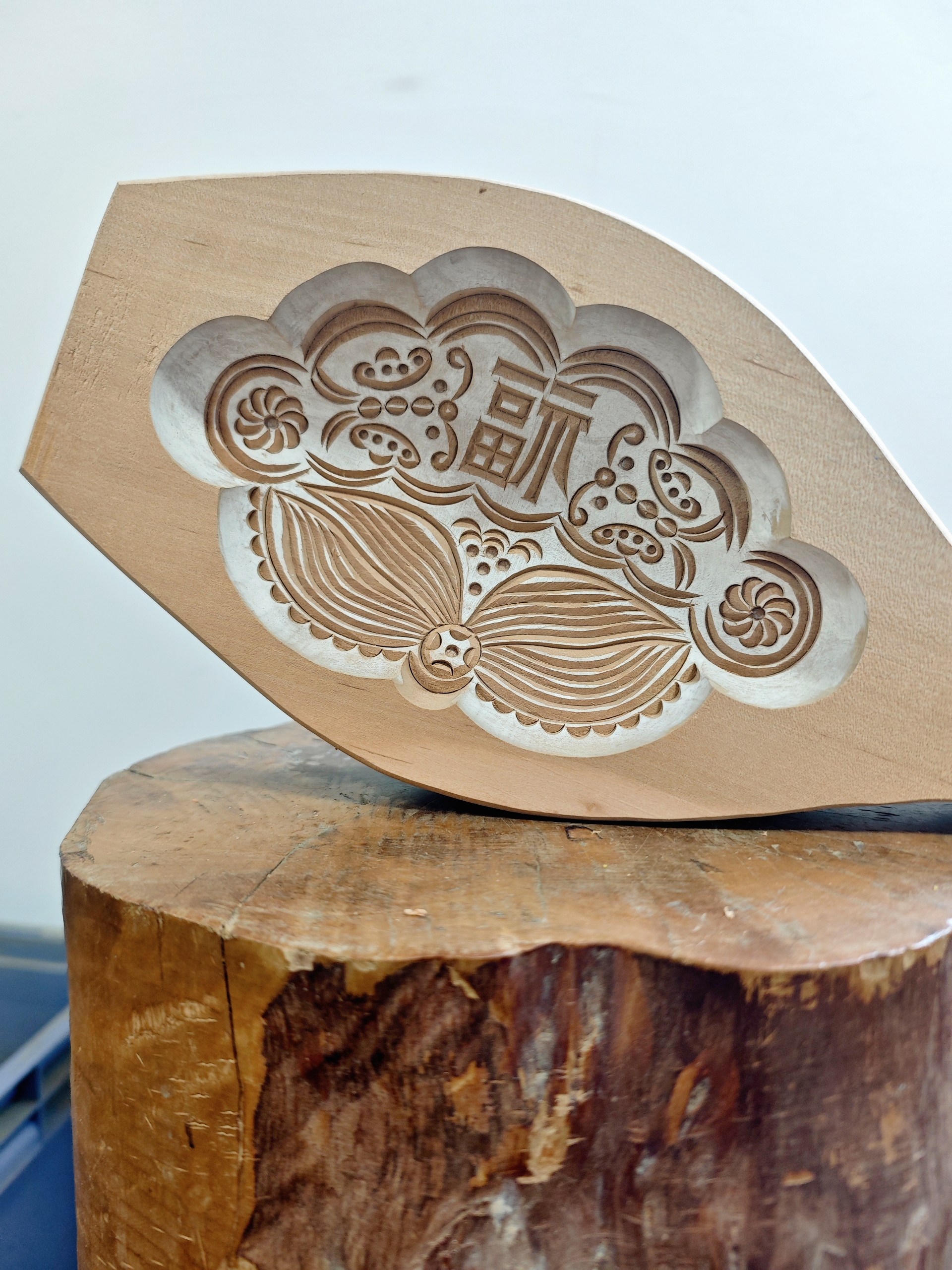 凹底大号半斤馒头模具过年用加深手工雕刻梨木非遗雕刻花饽饽卡子