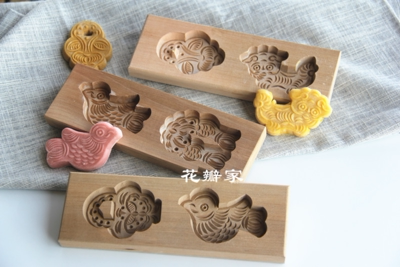 花瓣家木质点心儿童卡通南瓜饼干绿豆糕点馒头烘焙巧果饽花小号