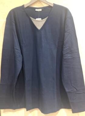 台湾以旺YVONNE 双面磨毛V领补丁男长袖上衣 睡衣 家居服现货秋冬