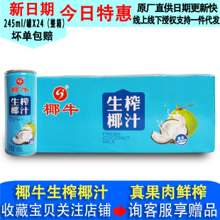 11月产海南椰牛生榨椰子汁245ml罐装整箱果肉鲜椰浆植物蛋白饮料