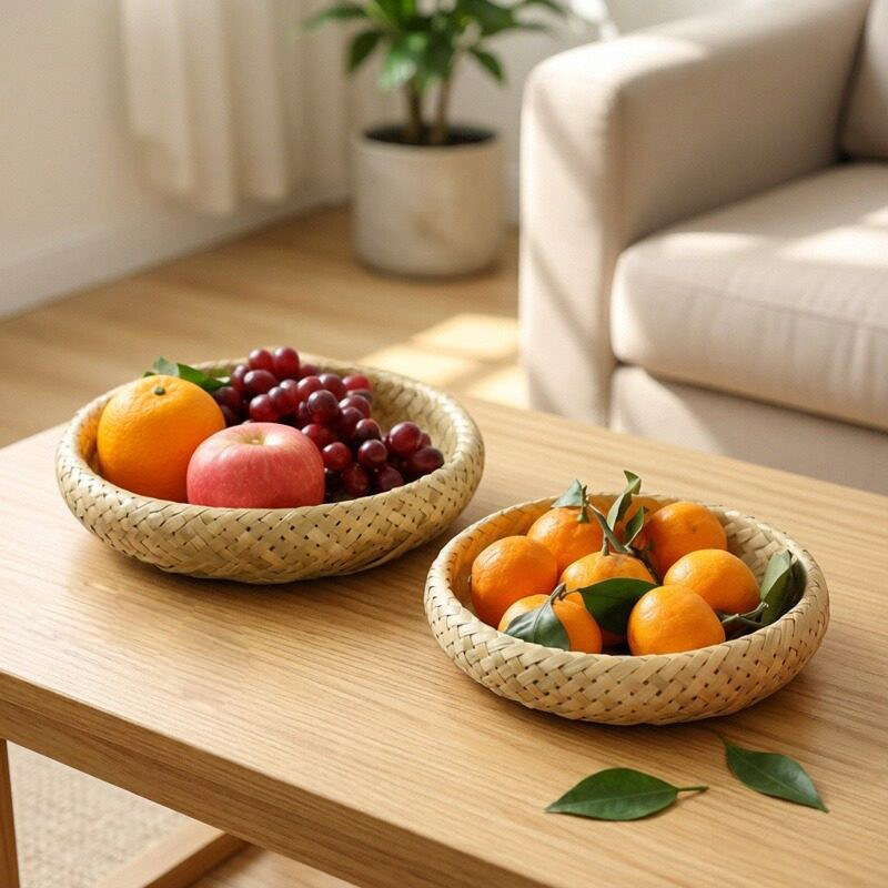 手工竹编托盘收纳篮竹制创意水果篮桌面零食篮干果盘家用馒头筐,收纳整理,其他收纳篮,淘宝优惠券,粉丝福利购,淘宝优惠卷