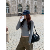 显瘦圆领打底衫 Halo t恤女新款 内搭上衣韩系正肩修身 Luu 灰色长袖