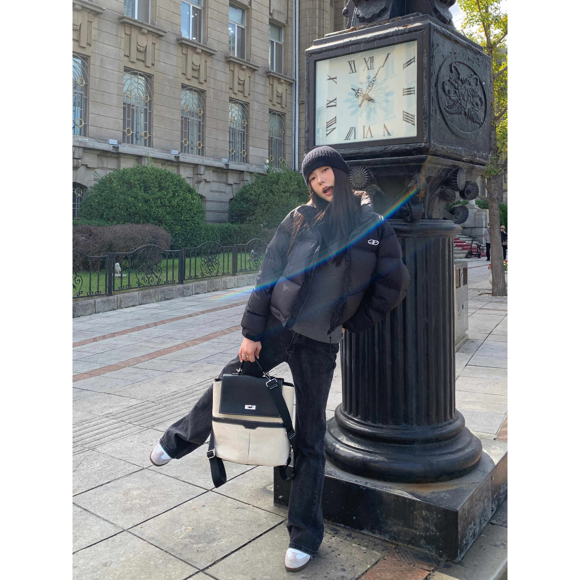 Halo Luu黑色短款羽绒服女冬季2025新款肯豆设计感白鸭绒加厚外套