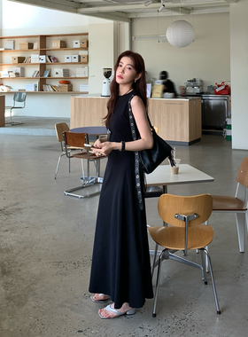 Halo Luu简约黑色无袖针织背心连衣裙女夏高级感修身显瘦气质长裙