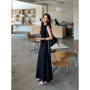 显瘦气质长裙 针织背心连衣裙女夏高级感修身 Halo Luu简约黑色无袖