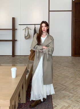 Halo Luu卡其色风衣外套女春季2026新款英伦风立领宽松中长款大衣