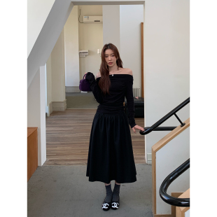 西装 Halo 高级感蓬蓬伞裙极简中长款 黑色半身裙女春夏新款 裙 Luu