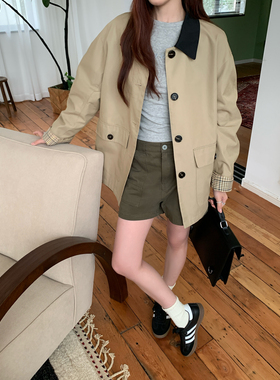 Halo Luu 绿色复古工装短裤女春夏新款a字阔腿宽松休闲直筒裤子