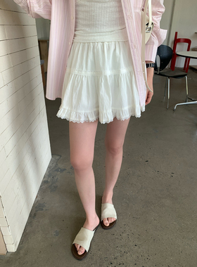 Halo Luu 白色芭蕾风短裙女夏季2026新款蓬蓬蛋糕裙花边a字半身裙