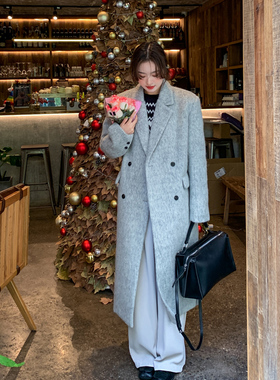 Halo Luu 高级感羊毛灰色大衣女冬夹棉加厚呢子长款韩系毛呢外套