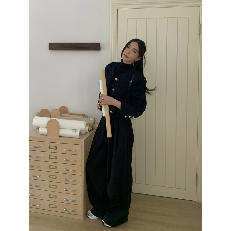 HaloLuu垂感显瘦黑色阔腿西装裤