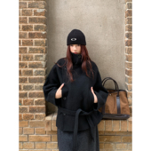 100%绵羊毛大衣女早春立领黑色短款 金敏喜同款 毛呢外套 Luu Halo