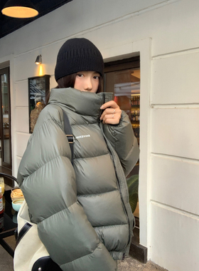 Halo Luu美式短款绿色羽绒服女冬季新款肯豆风白鸭绒面包服厚外套