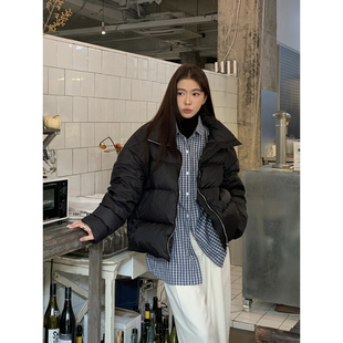 羽绒服女冬季 Halo Luu 黑色短款 韩系休闲立领面包服加厚外套 新款