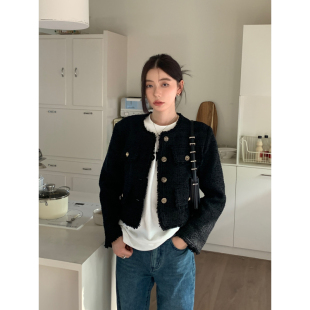 金属扣短款 Halo 2026新款 黑色小香风外套女春季 气质高级感 Luu法式