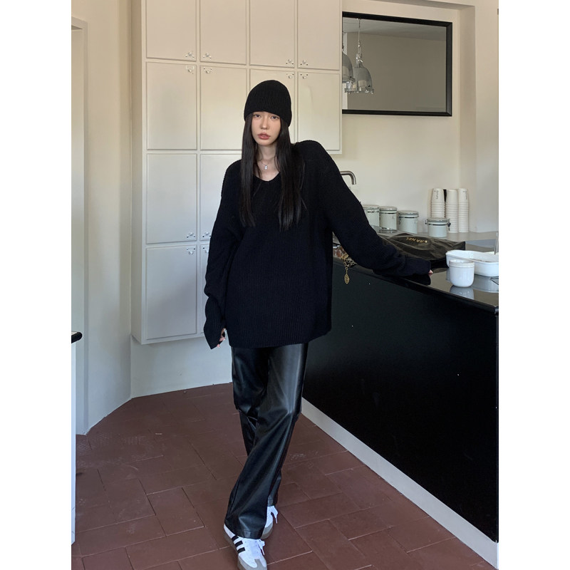 Halo Luu黑色直筒皮裤女秋冬2025新款高级感PU皮裤子大长腿阔腿裤,女装/女士精品,休闲裤,淘宝优惠券,粉丝福利购,淘宝优惠卷