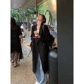 Luu 清仓 黑色呢子大衣女中长款 Halo 秋冬加厚毛呢西装 外套