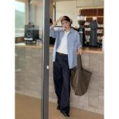 子复古显瘦直筒裤 Halo 宽松裤 女春秋新款 Luu深蓝原牛色阔腿牛仔裤