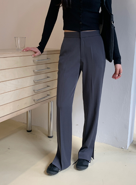 Halo Luu【清仓】灰色西装裤女夏薄款显瘦窄版直筒裤垂感修身西裤
