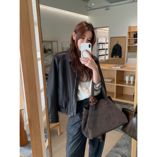 上衣休闲短款 Halo 2026新款 棕色正肩皮衣外套女春季 皮夹克 Luu