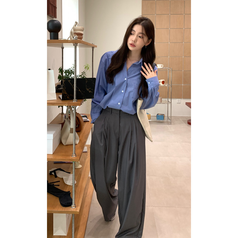 Halo Luu灰色阔腿西装裤女春秋新款宽松休闲裤子高级感垂感拖地裤,女装/女士精品,休闲裤,淘宝优惠券,粉丝福利购,淘宝优惠卷