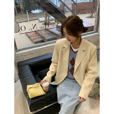 Halo Luu奶黄色西装外套女春季2026新款设计感休闲气质高级感西服