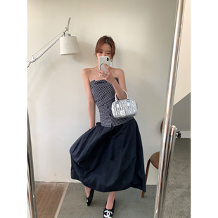 半身裙显瘦中长款 Halo 蓬蓬西装 藏青色花苞裙女春夏新款 裙子 Luu