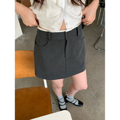 灰色西装 Halo Luu 短裙女夏韩系包臀裙白色拼边高腰显瘦a字半身裙