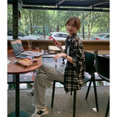 Luu 上衣复古宽松外套长袖 黑白格子衬衫 2026新款 衬衣 女春季 Halo