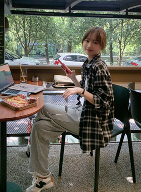 Halo Luu 黑白格子衬衫女春季2026新款上衣复古宽松外套长袖衬衣