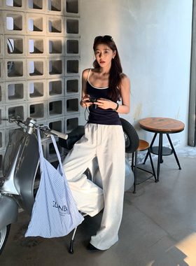 Halo Luu灰白色宽松直筒卫裤女春夏慵懒休闲裤子运动裤垂感阔腿裤