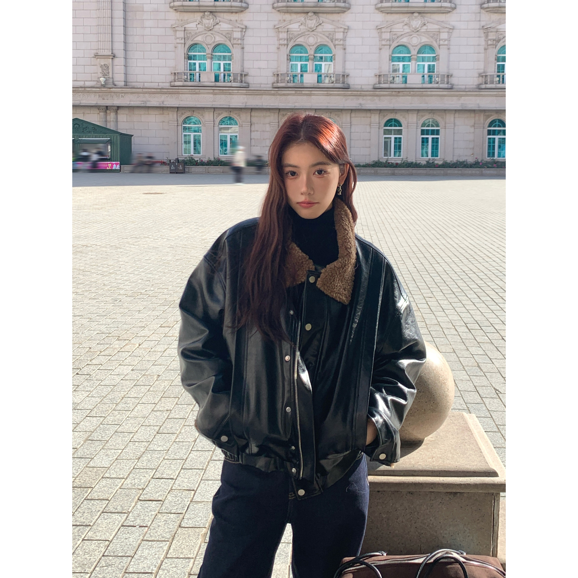 Halo Luu 黑色皮衣外套女冬季复古油腊皮加厚皮毛一体加绒皮夹克,女装/女士精品,短外套,淘宝优惠券,粉丝福利购,淘宝优惠卷