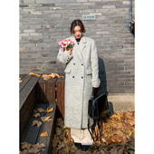 韩里韩气高级感夹棉加厚长款 Halo Luu羊毛灰色大衣女冬季 毛呢外套