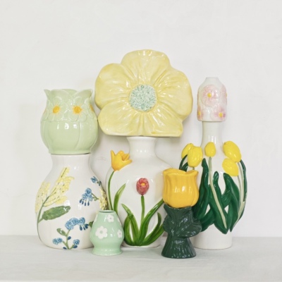 外贸出口 孤品 手绘  花朵系列 陶瓷花瓶 花盆 摆件 收纳 烛台