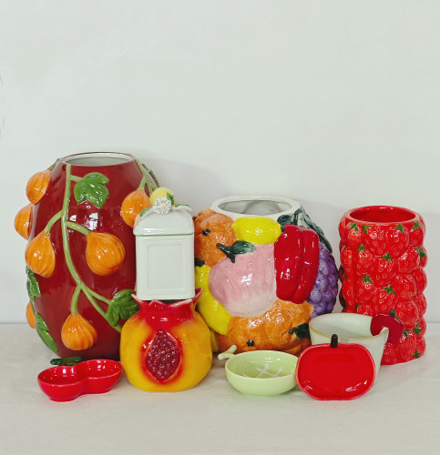 外贸孤品 水果系列手绘花瓶、摆件、花盆 碟 储物罐 工具桶 收纳