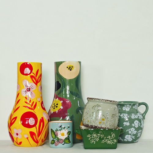 外贸出口 孤品 手绘  花朵系列 陶瓷花瓶 花盆 摆件 收纳