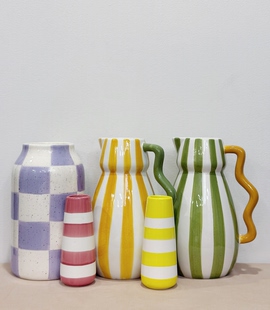 烛台 外贸出口 摆件 花盆 条纹系列陶瓷花瓶 孤品 手绘