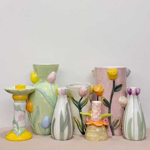 外贸出口 孤品 手绘  花朵系列 陶瓷花瓶 花盆 烛台 摆件