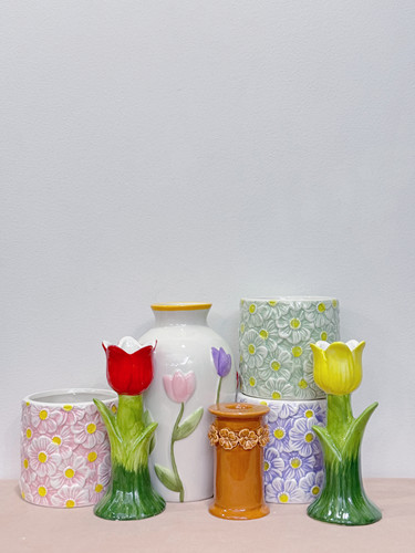 外贸出口 孤品 手绘  花朵系列 陶瓷花瓶  花盆 花器 摆件 烛台