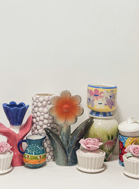 外贸出口 孤品 手绘  花朵系列 陶瓷花瓶 花盆 烛台 摆件