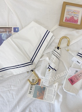 日本wpc伞遮阳弯钩手柄雨伞黑胶防晒伞晴雨两用伞折叠三折伞超轻