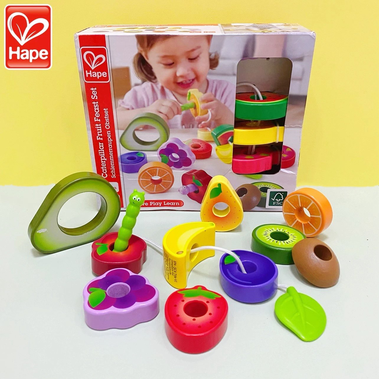 Hape贪吃虫水果穿穿乐宝宝早教儿童益智玩具串珠穿珠积木穿绳2岁,玩具/童车/益智/积木/模型,儿童串珠/绕珠,淘宝优惠券,粉丝福利购,淘宝优惠卷