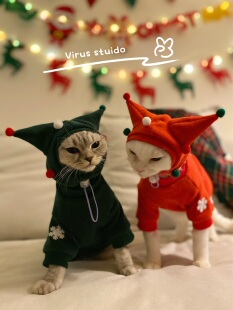 冬季斯芬克斯无毛猫德文猫衣服圣诞节新年氛围卫衣狗狗小猫咪外套