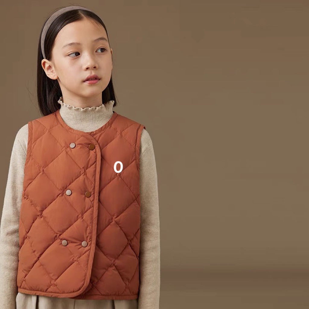 儿童菱格马甲圆领内搭贴身保暖果双排扣丝绵马夹校服内搭修身
