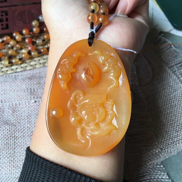 72号天然玛瑙玉髓吊坠福在眼前毛衣链长款项链